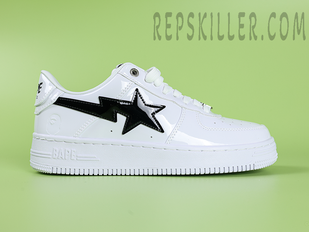 A Bathing Ape Bapesta M2 White Patent Leather Low Sneakers