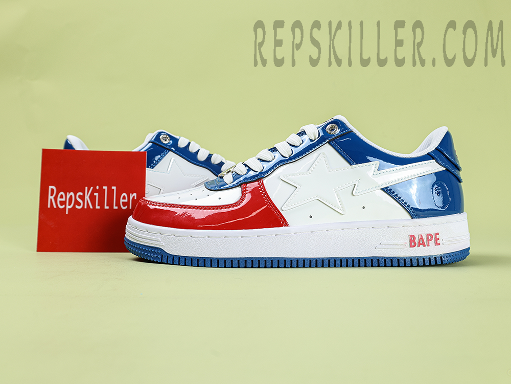 A Bathing Ape Bapesta France National Color White Red Blue Low Sneakers