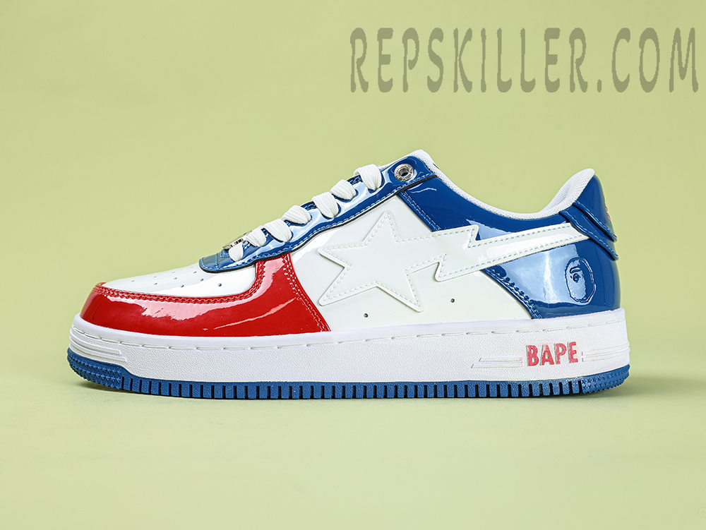 A Bathing Ape Bapesta France National Color White Red Blue Low Sneakers