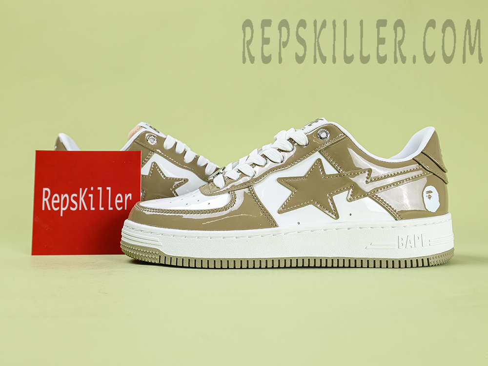 A Bathing Ape Bapesta Brown Patent Low Sneakers