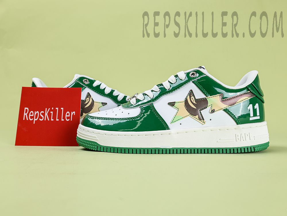 A Bathing Ape Bapesta Camo Dark Green White Low Sneakers