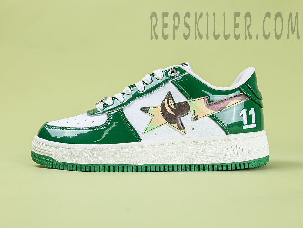 A Bathing Ape Bapesta Camo Dark Green White Low Sneakers