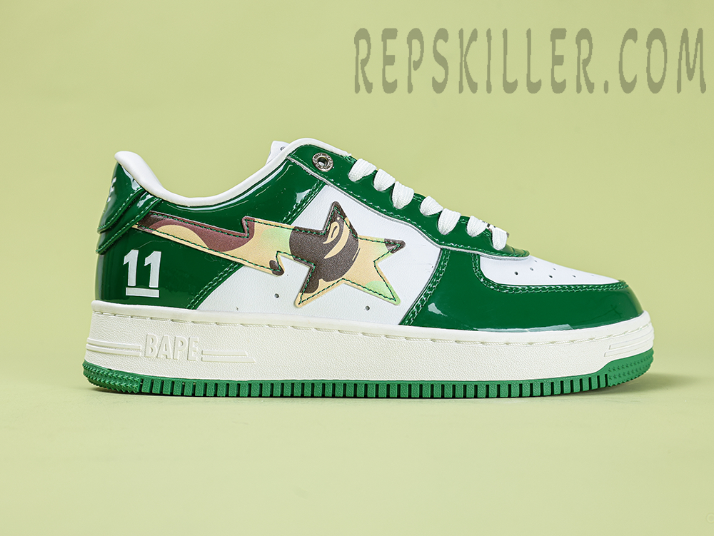 A Bathing Ape Bapesta Camo Dark Green White Low Sneakers