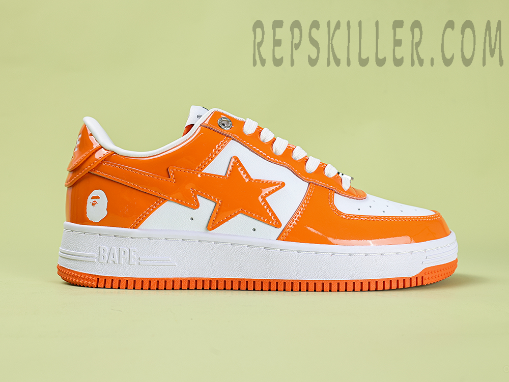 A Bathing Ape Bapesta Orange White Patent Leather Low Sneakers