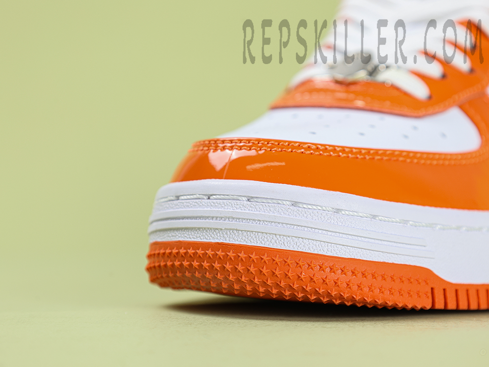 A Bathing Ape Bapesta Orange White Patent Leather Low Sneakers