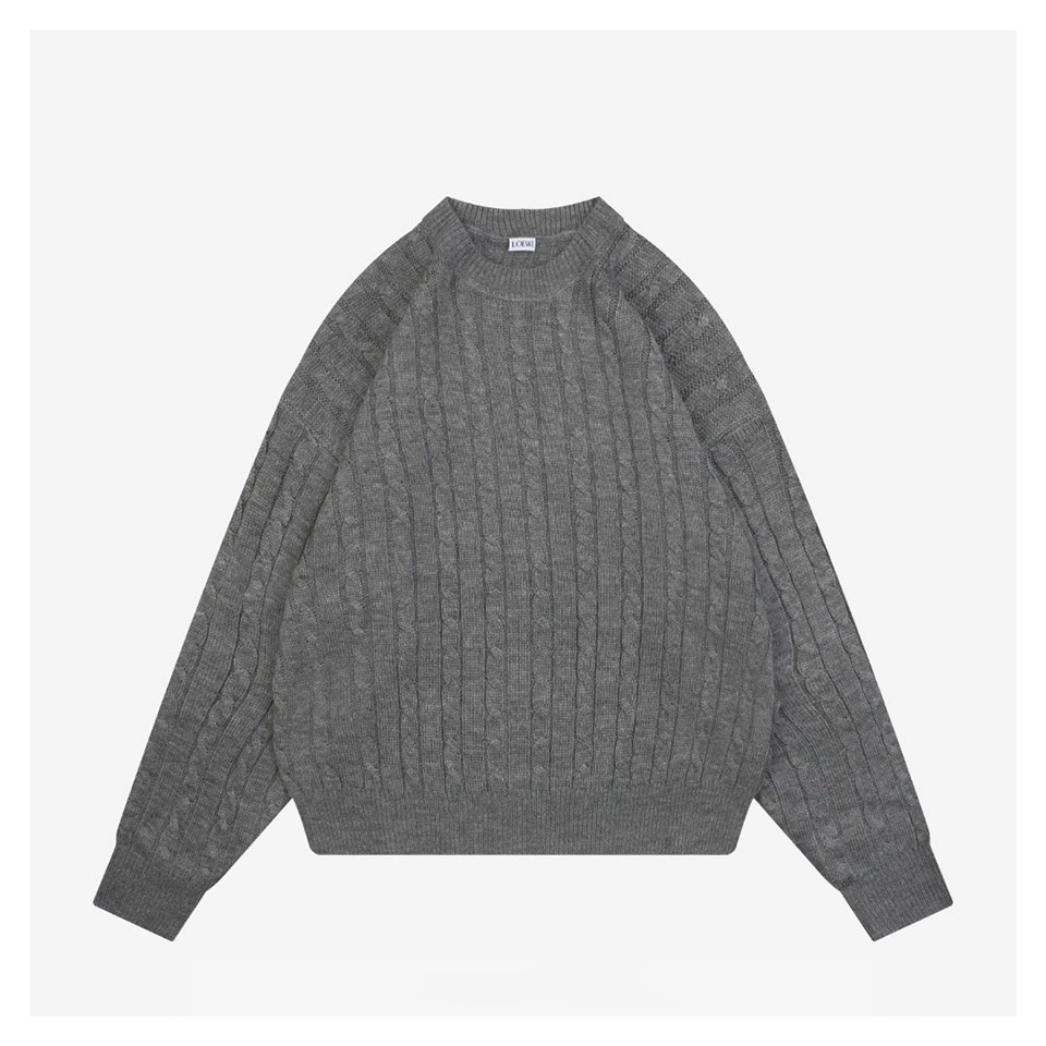 L Cable Knit Wool Blend Leather Patch Sweater