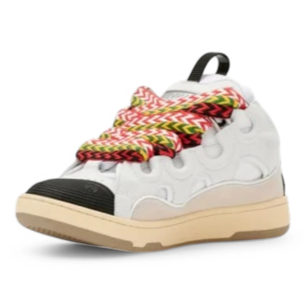 Lanvin Curb Leather And Glitter Sneakers White Reps