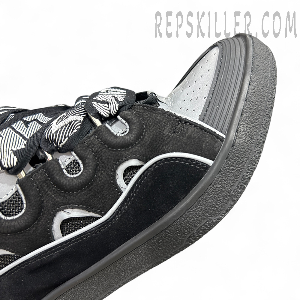 Lanvin Curb Sneakers Black White Floral Laces