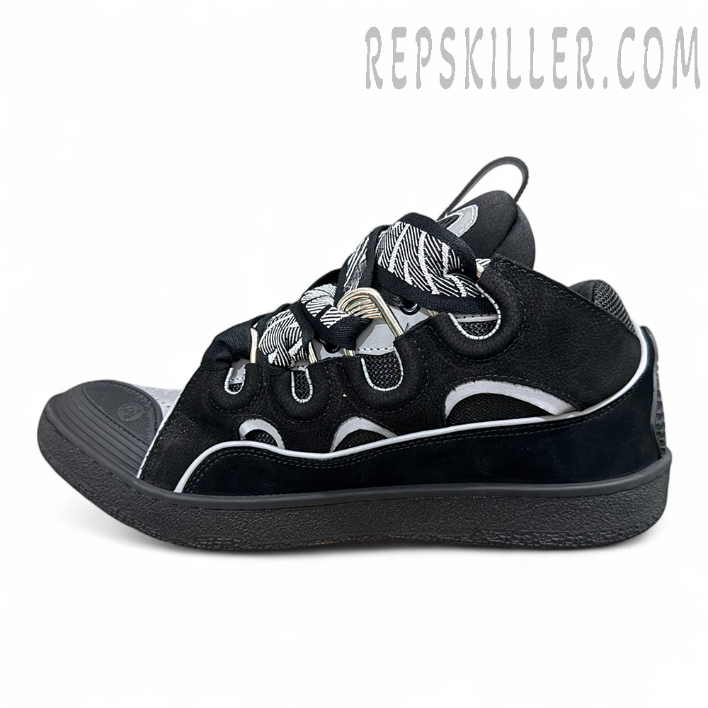 Lanvin Curb Sneakers Black White Floral Laces