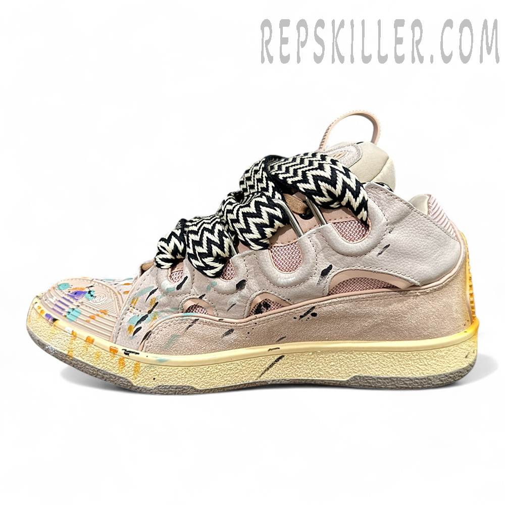Lanvin Curb Sneakers Pink Paint Splatter