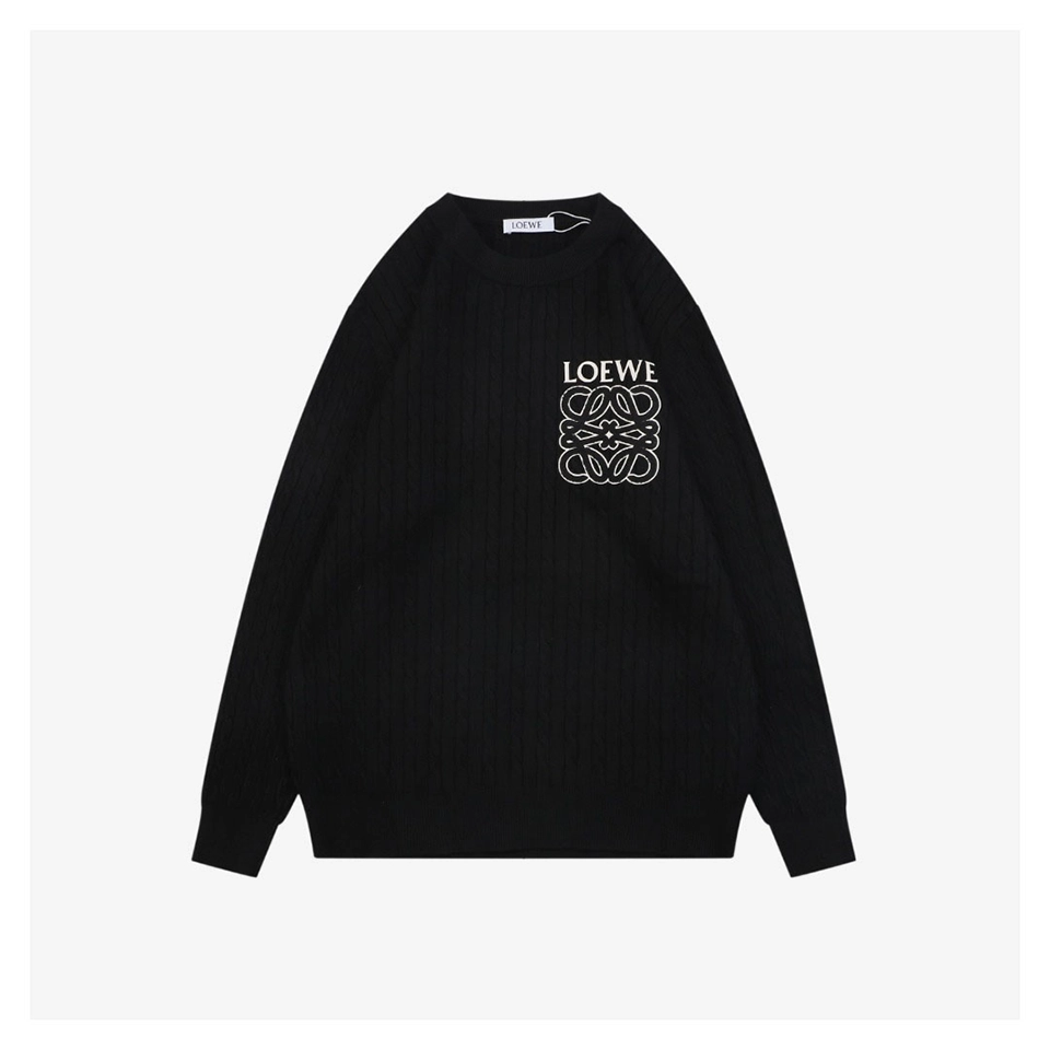 L Cable Knit Logo Crewneck Sweater