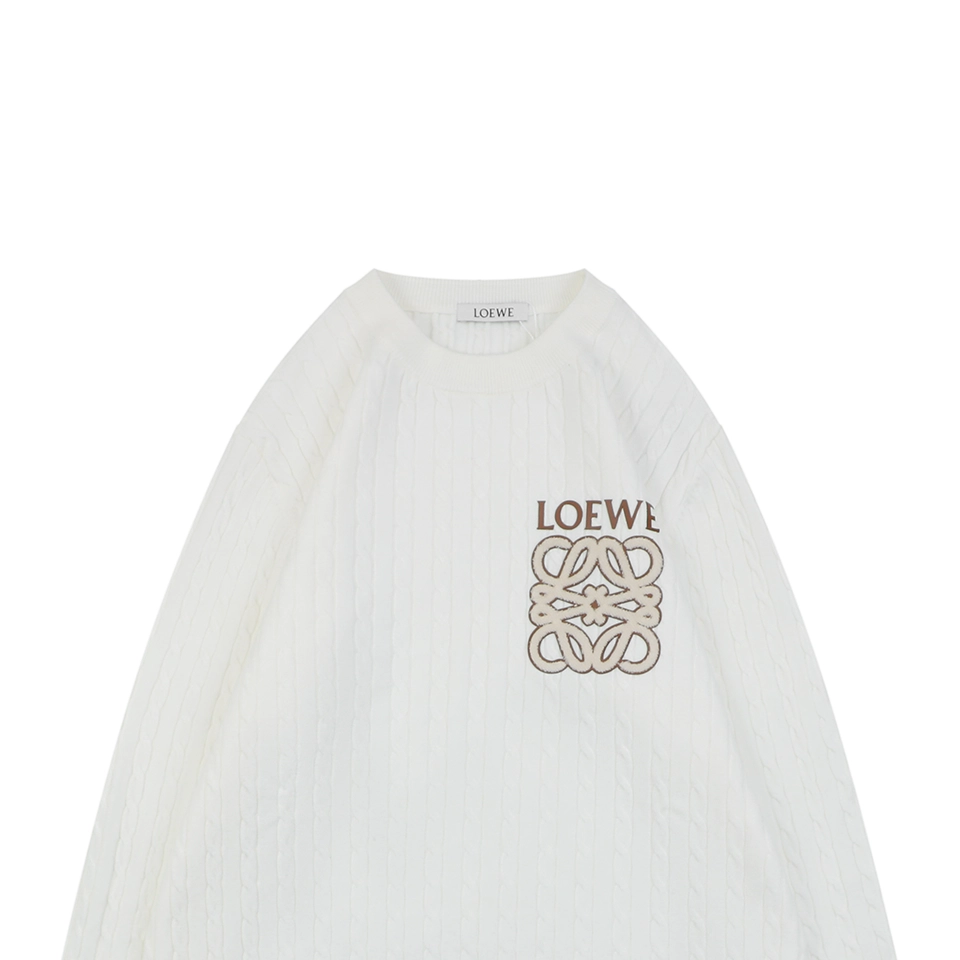 L Cable Knit Logo Crewneck Sweater