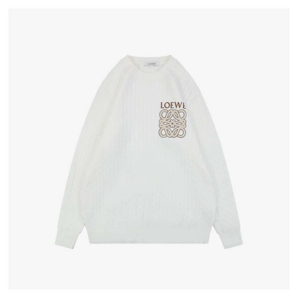 L Cable Knit Logo Crewneck Sweater