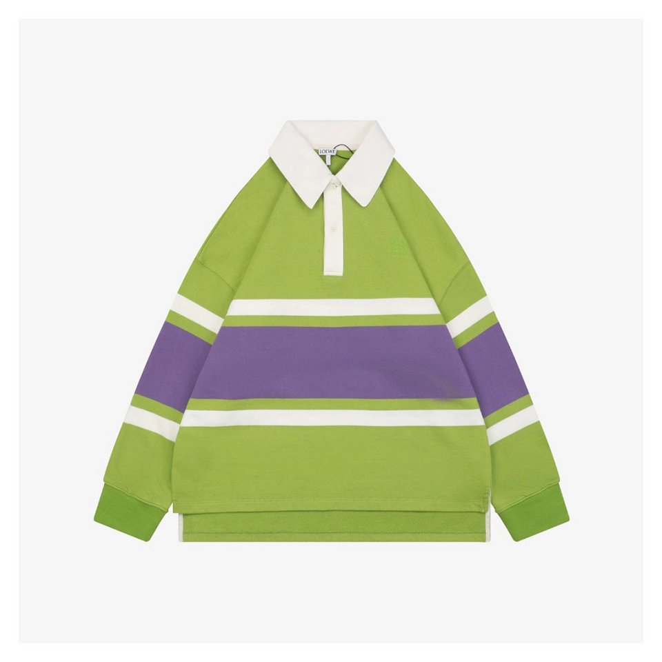 L Color Block Striped Polo Sweatshirt