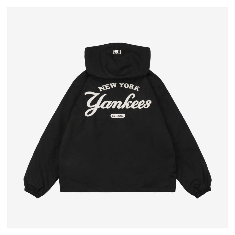 Mlb Ny Signature Lettering Back Print Hooded Jacket Black