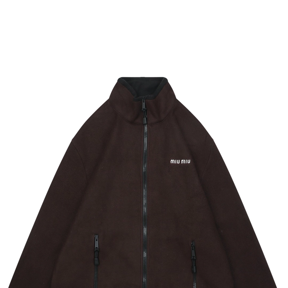 Mm Brown Fleece Stand Collar Jacket