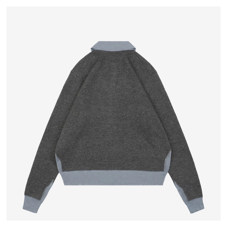 Mm Color Block Polo Collar Wool Sweater