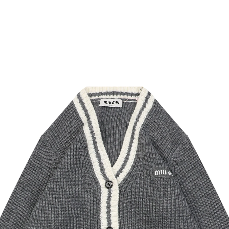 Mm Grey White Logo Trim Cardigan