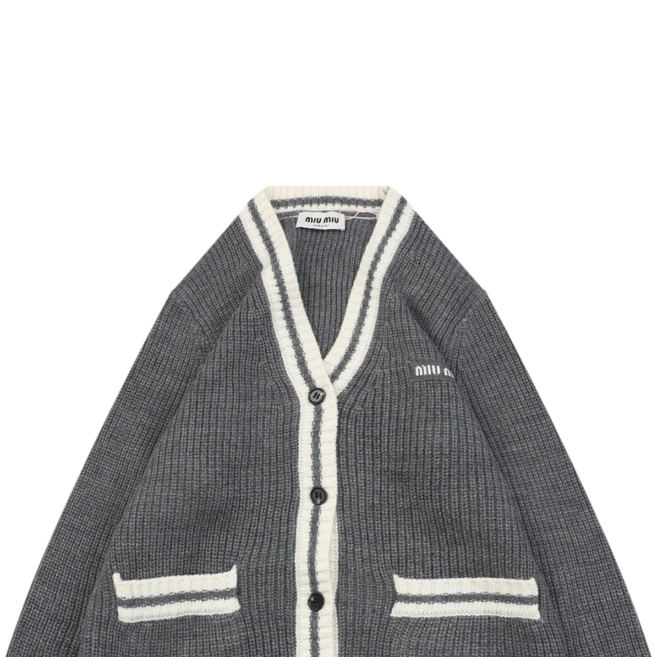 Mm Grey White Logo Trim Cardigan