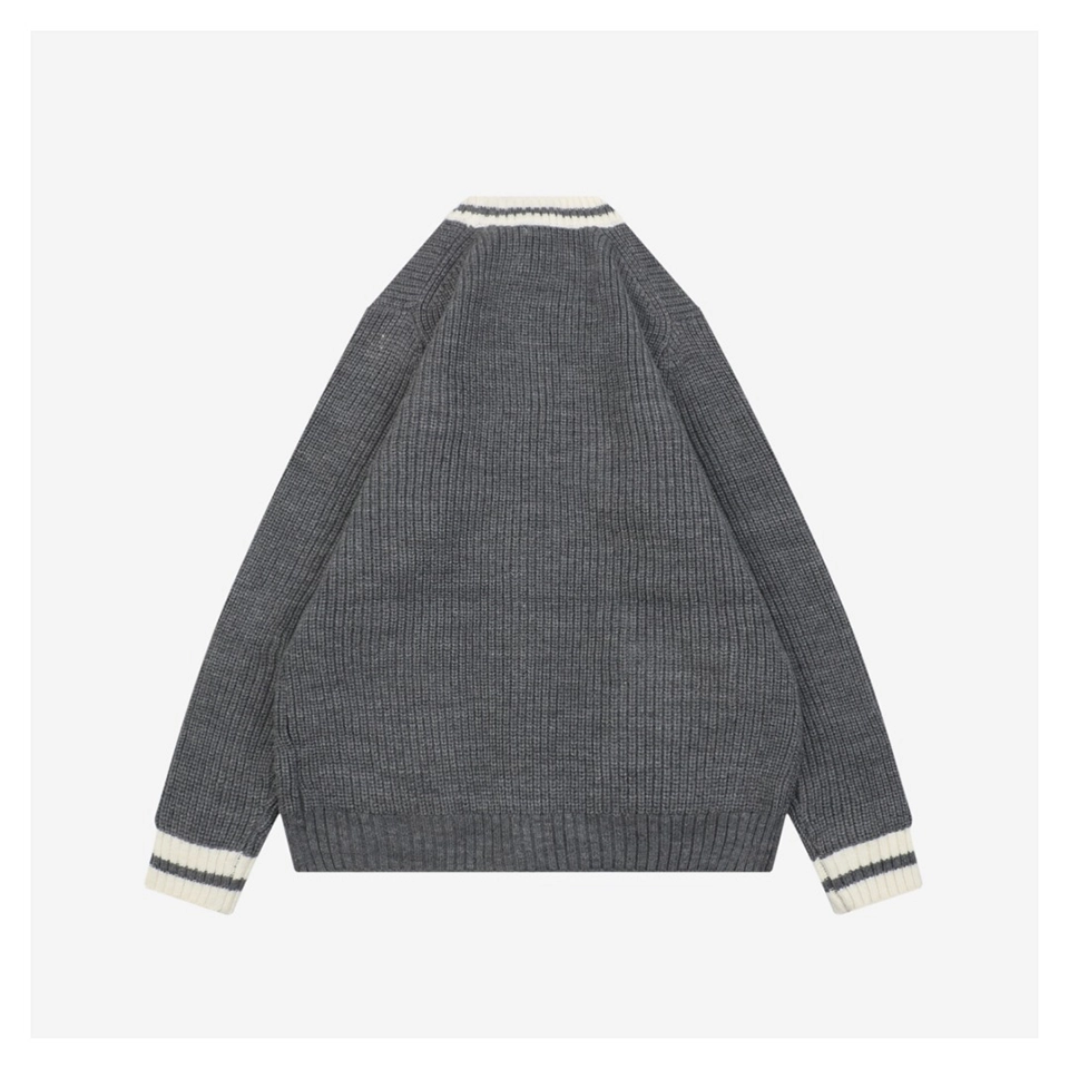 Mm Grey White Logo Trim Cardigan