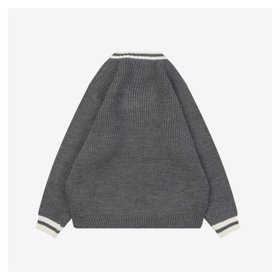 Mm Grey White Logo V Neck Sweater