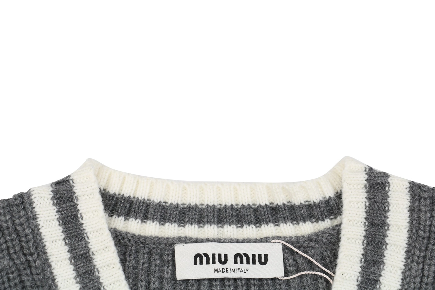 Mm Grey White Logo V Neck Sweater