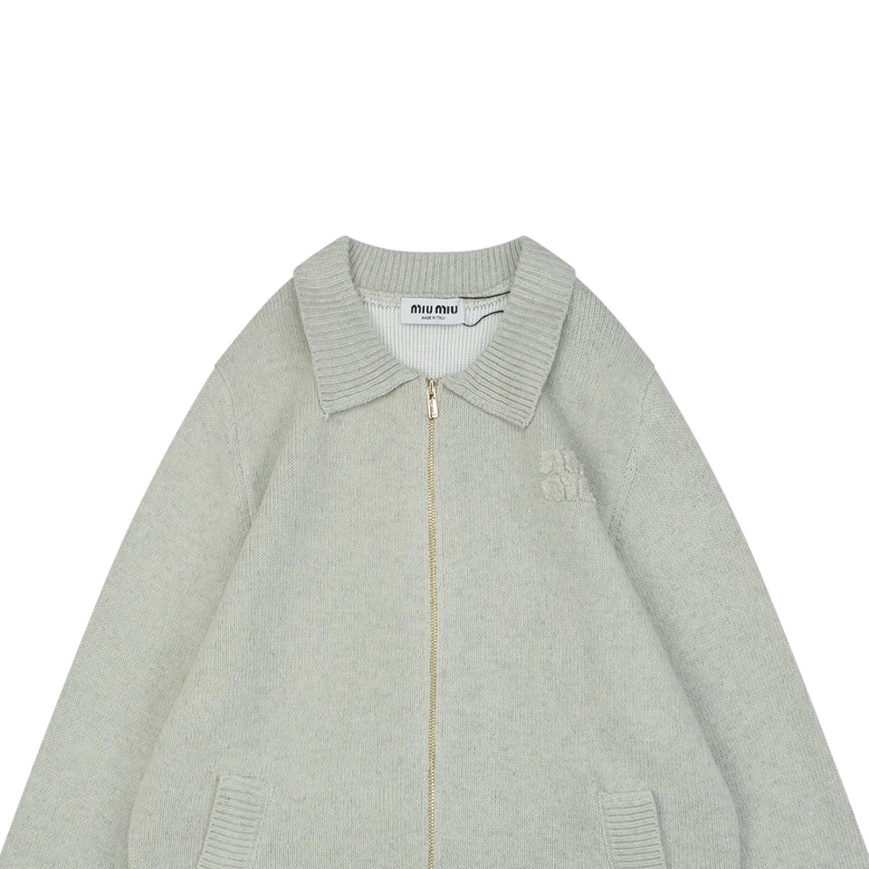 Mm Heather Grey Wool Blend Knit Zip Jacket
