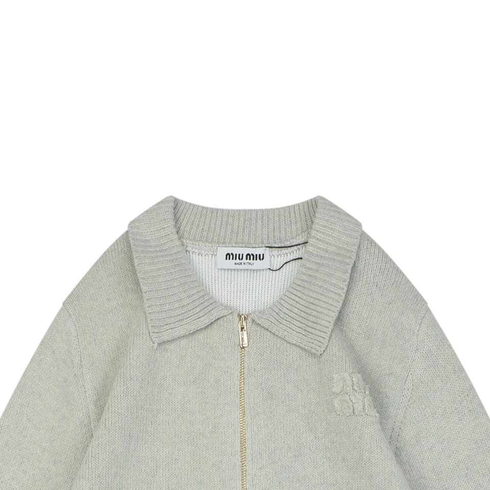 Mm Heather Grey Wool Blend Knit Zip Jacket
