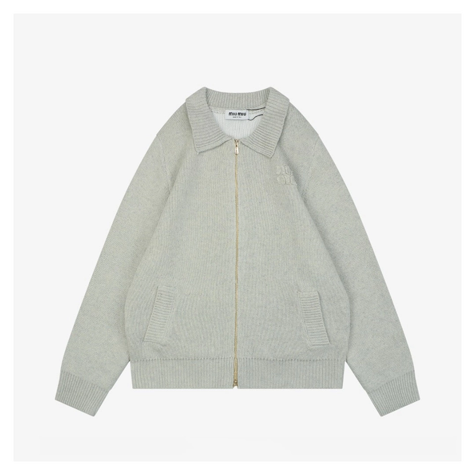 Mm Heather Grey Wool Blend Knit Zip Jacket