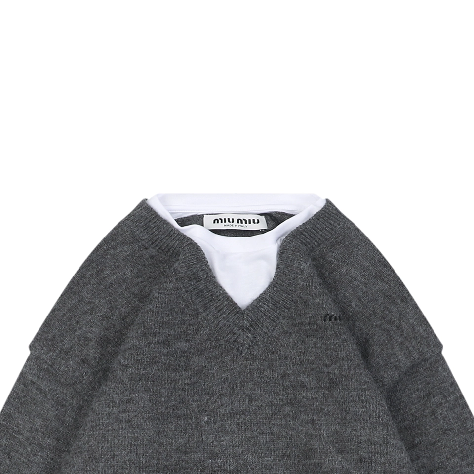 Mm Layered Look Wool Knit Sweater
