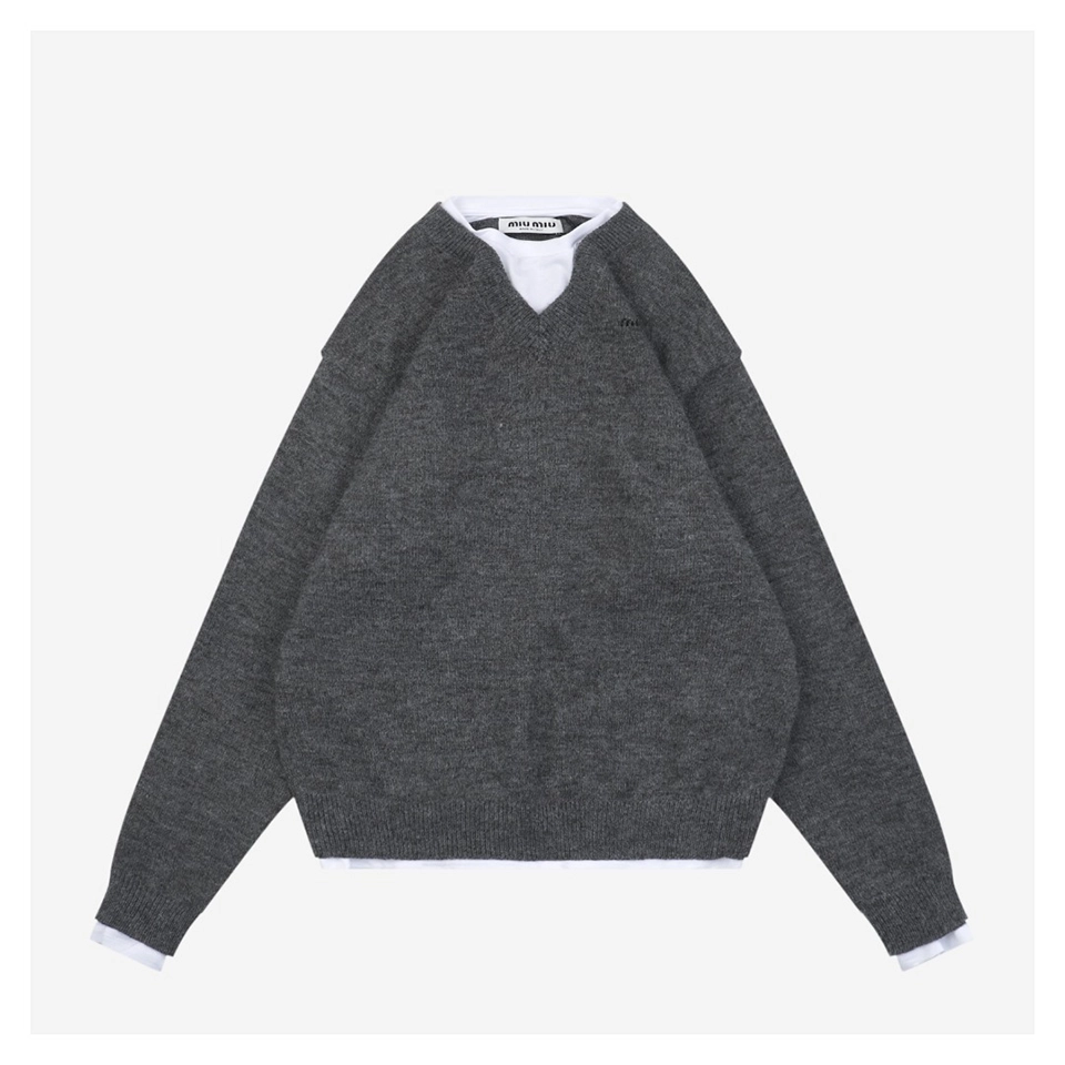 Mm Layered Look Wool Knit Sweater