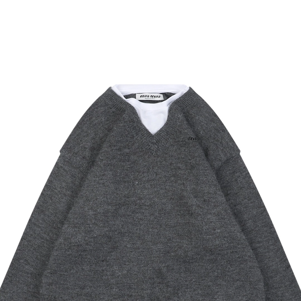 Mm Layered Look Wool Knit Sweater