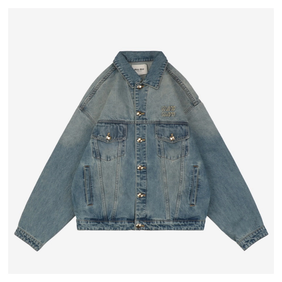 Mm Letter Patch Embroidered Denim Jacket