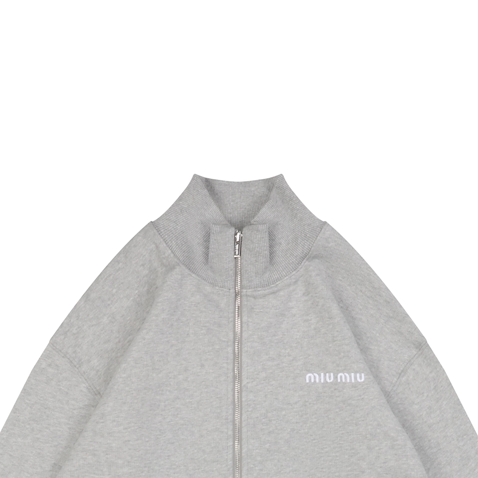 Mm Logo Embroidered Stand Collar Zip Up Jacket