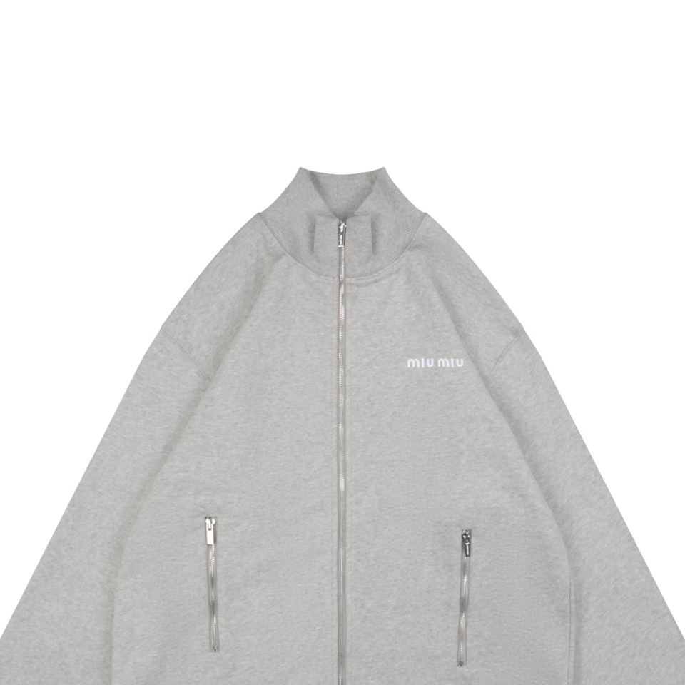 Mm Logo Embroidered Stand Collar Zip Up Jacket
