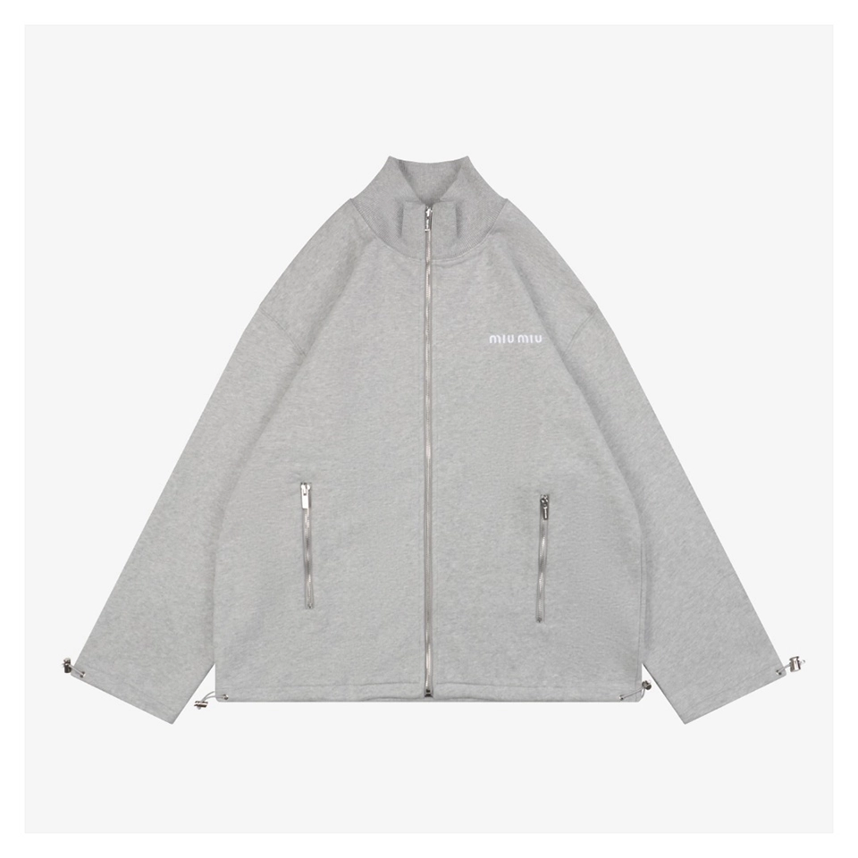 Mm Logo Embroidered Stand Collar Zip Up Jacket
