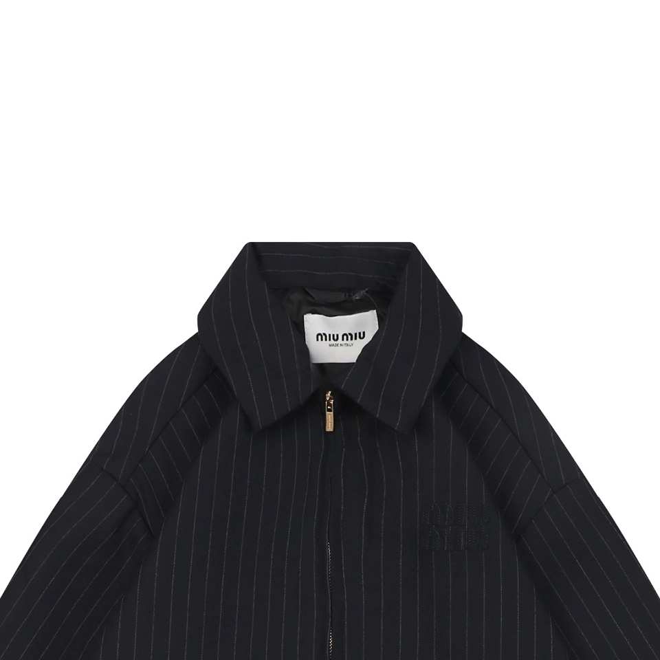 Mm Pinstripe Logo Embroidered Zip Jacket