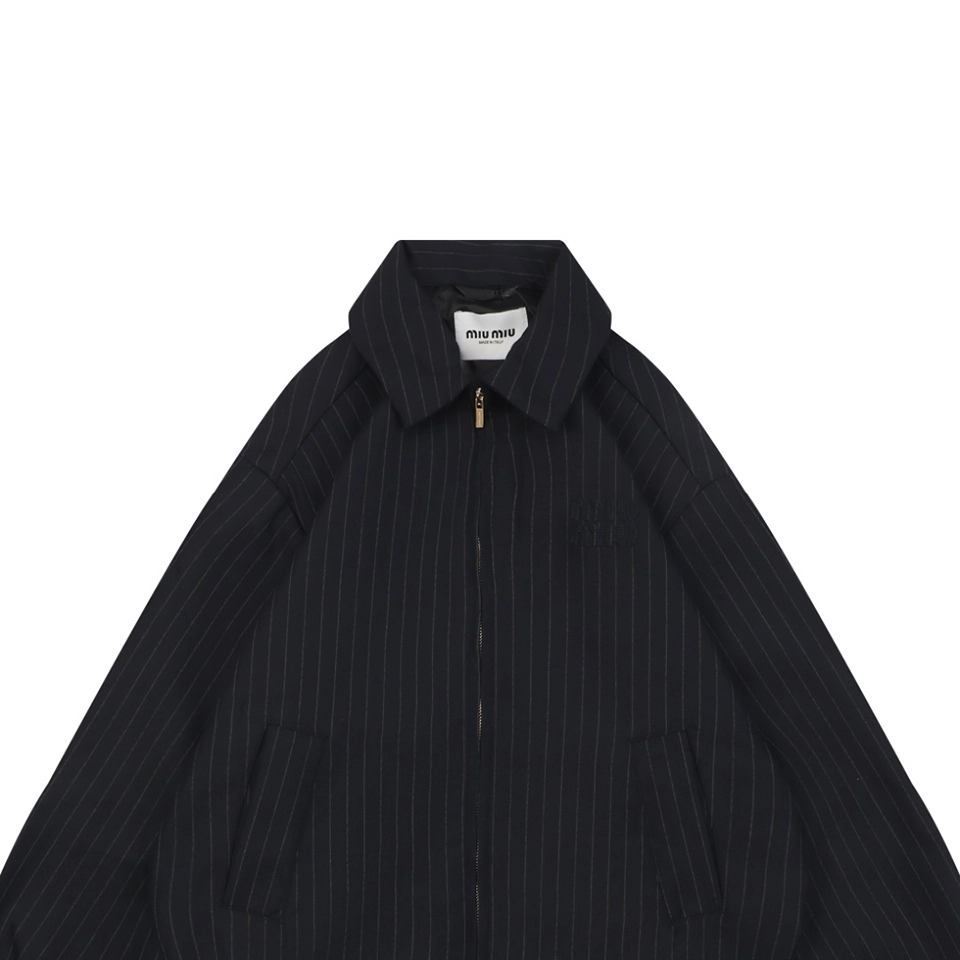 Mm Pinstripe Logo Embroidered Zip Jacket