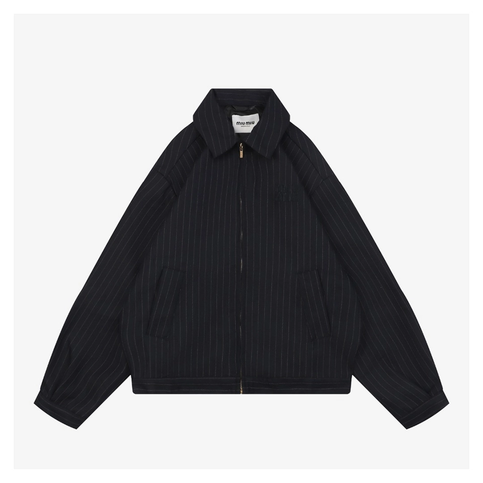 Mm Pinstripe Logo Embroidered Zip Jacket