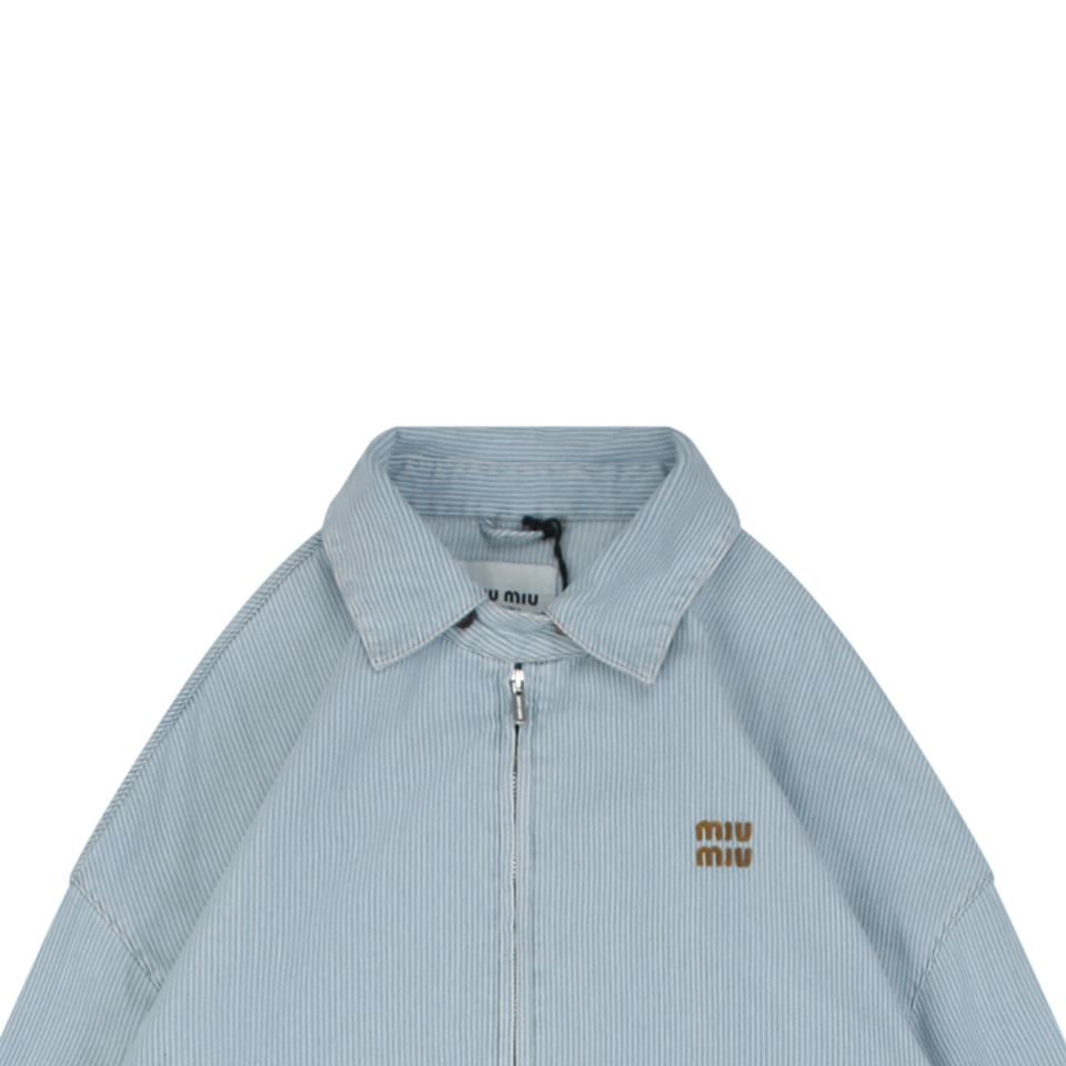 Mm Striped Denim Logo Embroidered Jacket