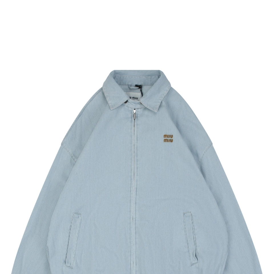 Mm Striped Denim Logo Embroidered Jacket