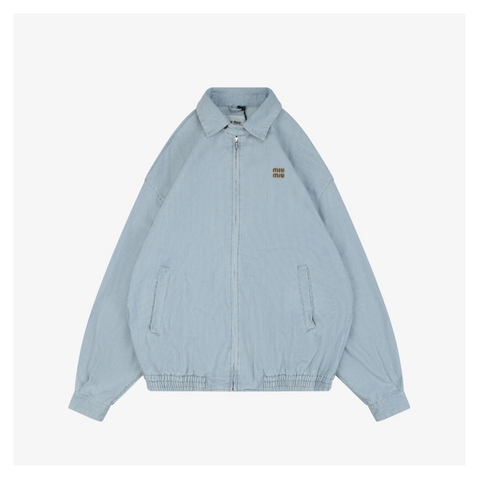 Mm Striped Denim Logo Embroidered Jacket