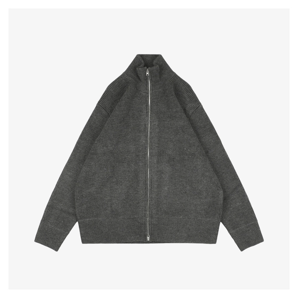 Maison Margiela N54 Heavyweight Ribbed Zip Up Cardigan With Signature Four Stitches
