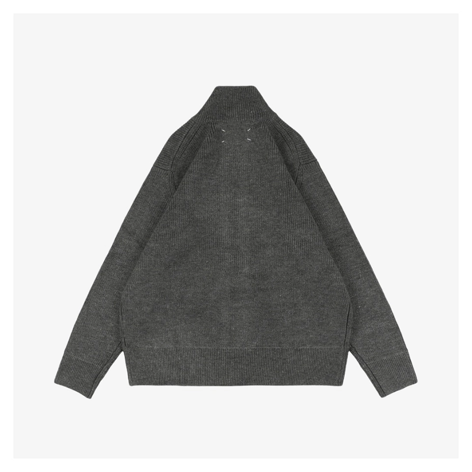 Maison Margiela N54 Heavyweight Ribbed Zip Up Cardigan With Signature Four Stitches