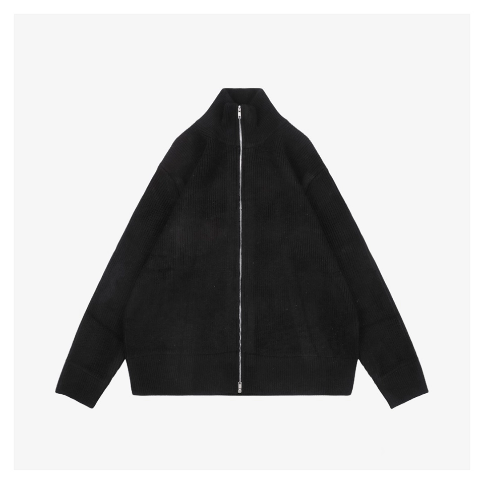 Maison Margiela N54 Heavyweight Ribbed Zip Up Cardigan With Signature Four Stitches