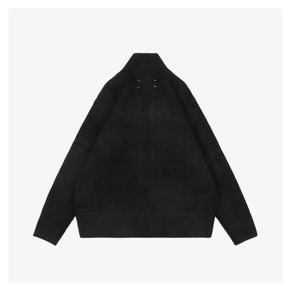 Maison Margiela N54 Heavyweight Ribbed Zip Up Cardigan With Signature Four Stitches