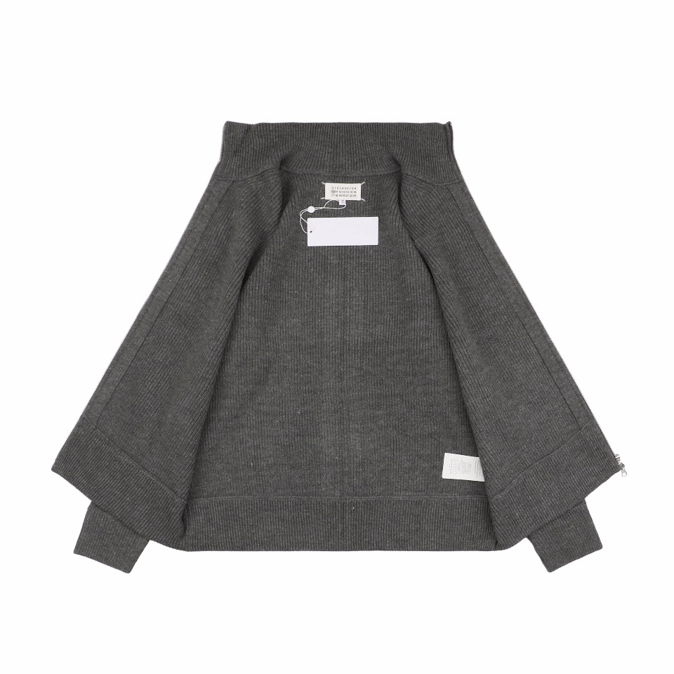 Maison Margiela N54 Heavyweight Ribbed Zip Up Cardigan With Signature Four Stitches