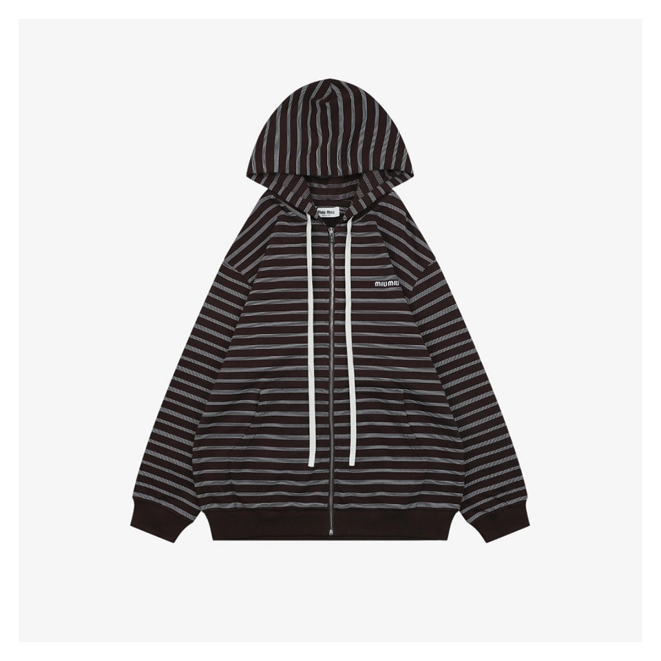 Mm Brown Striped Hooded Knit Jacket