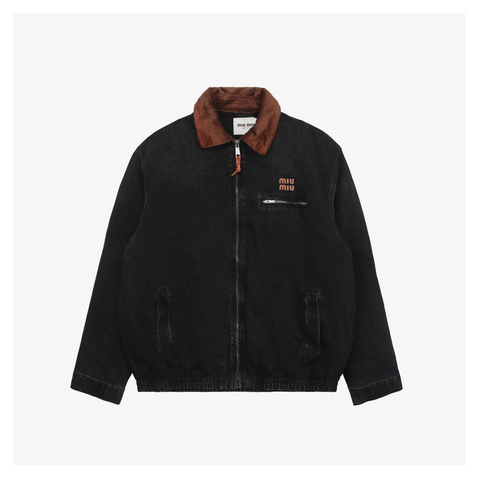 Mm Denim Padded Jacket With Corduroy Collar