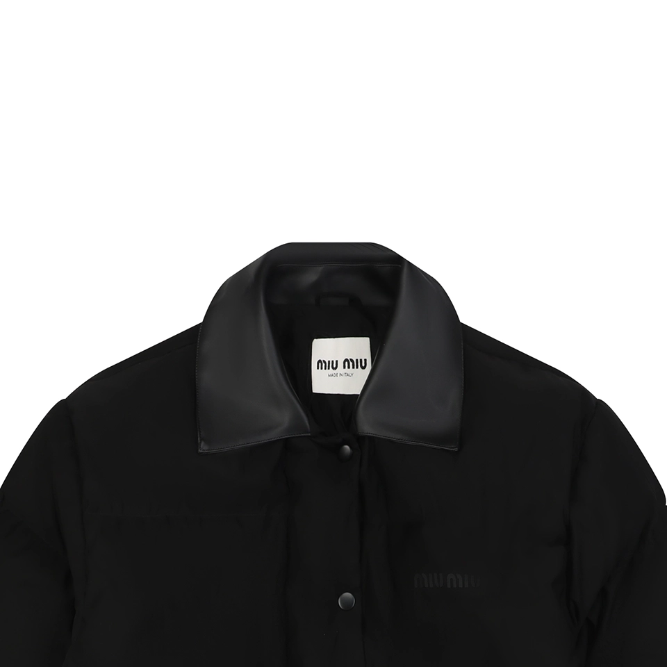 Mm Leather Collar Logo Down Jacket